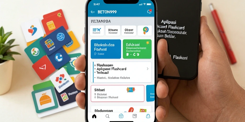 Antarmuka aplikasi BETON999 dengan fitur Flashcard yang menarik.