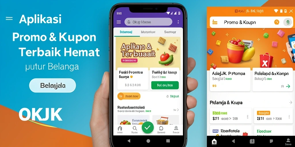 Antarmuka aplikasi OKJK yang menarik dengan banyak kupon.